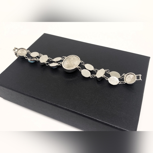 Vintage Blue Turquoise Silver Oval Bracelet - Picture 10 of 11